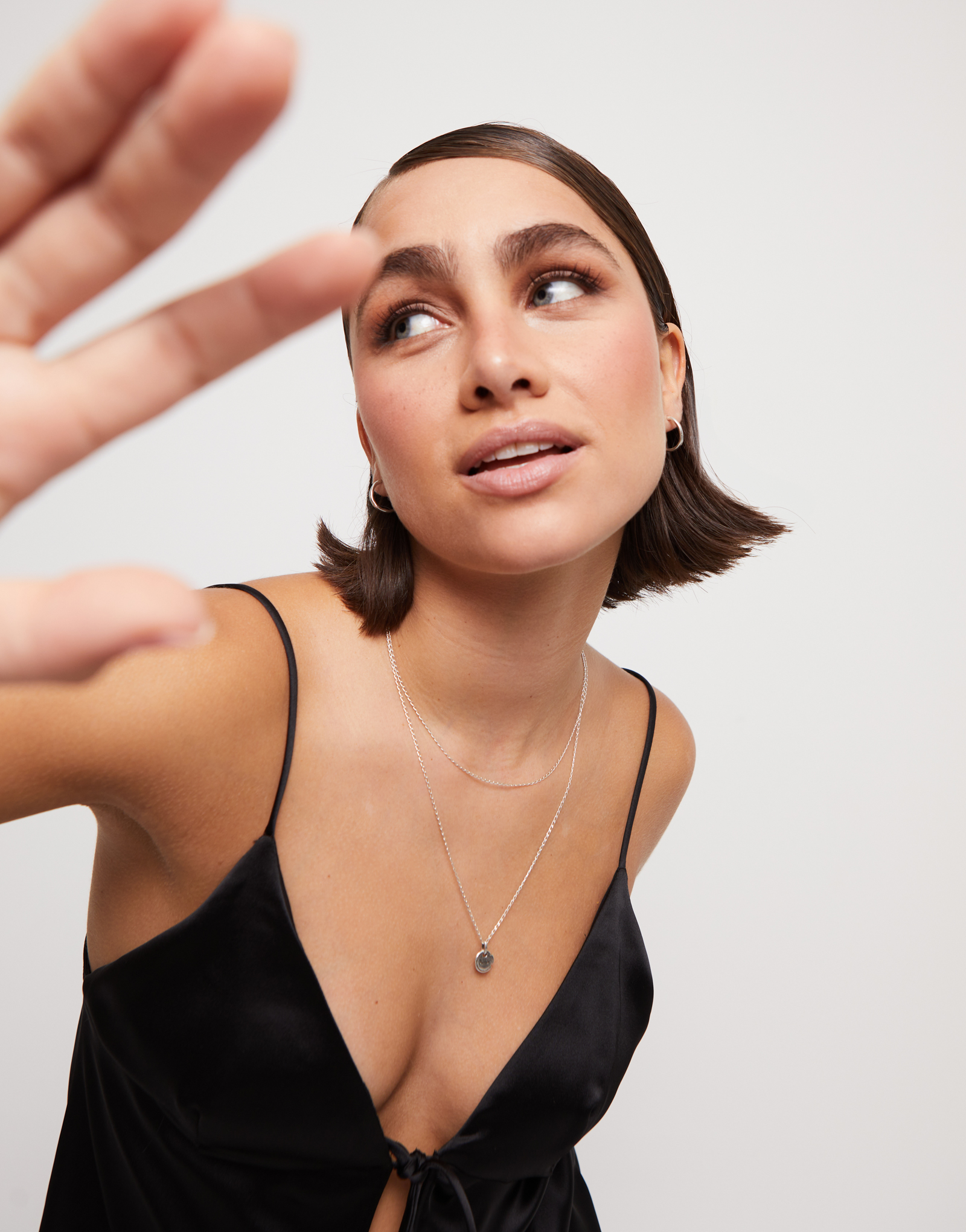 Link chain charm necklace, Silver, large thumbnail